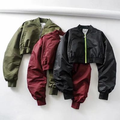 China Fashion QUICK DRY Comic Collar Solid Color Jacket Baseball Ladies Autumn Zipper Bomber Jacket Loose Short Ladies Jackets for sale