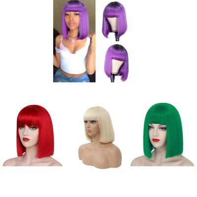 China Fashion Silky Straight Bob Colored Human Hair Wave Machine Made Wig With Bangs for sale