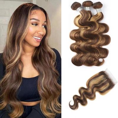 China Wholesale Paion Color Virgin Hair Silky Straight Wave Hightcolor P4/27 Hair Bundles With Lace Closure for sale