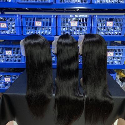 China Straight Black Pre Pluck Human Lace Front Wig Frontal Hair Natural Virgin Cuticle Aligned Brazilian Hair Wigs for sale