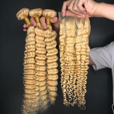 China Wholesale Virgin Unprocessed Human Hair Bundles Superb Double Drawn Blonde Silky Straight Raw Vietnamese Burmese Hair Wave 613 for sale