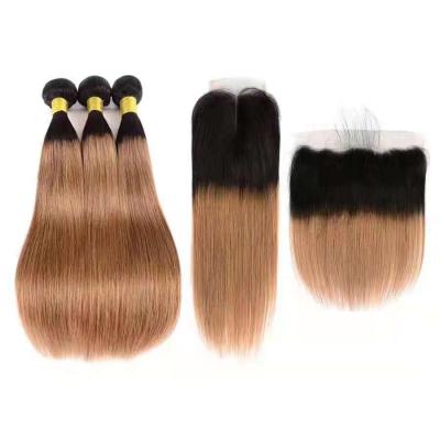 China Hot Selling Silky Straight Wave Two Tone Ombre Hair Bundles 1B 27 Hair Weave Bundles for sale