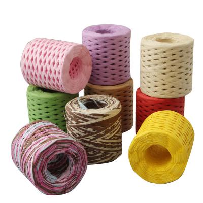 China Crochet Factory Sale DIY Handmade Raffia Knitting Rope 200m Eco-friendly Flat Yarn For DIY Bag And Hat for sale