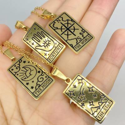 China Tarot Card 18K Gold Plated Stainless Steel Tarot Card Pendant Necklace Jewelry For Women for sale