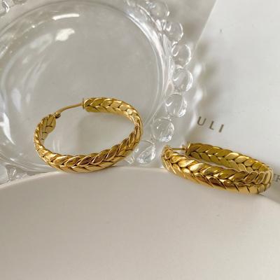 China CLASSIC 18k stainless steel vacuum plating gold plated wheat shape hoop earrings for women for sale