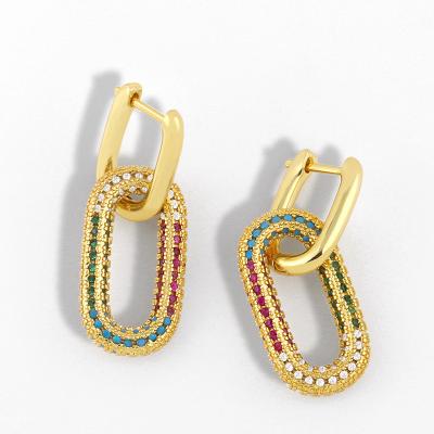 China Classic Classic Designer Real 18k Gold Plated AAA Brass Zircon Oval Huggie Hoop Earrings For Women Luxury Jewelry for sale