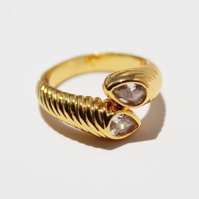 China CLASSIC CLASSIC Vintage Stable 18k Gold Plated Free Size Brass Zircon Ring For Women Jewelry Gift Resizable For Girls for sale