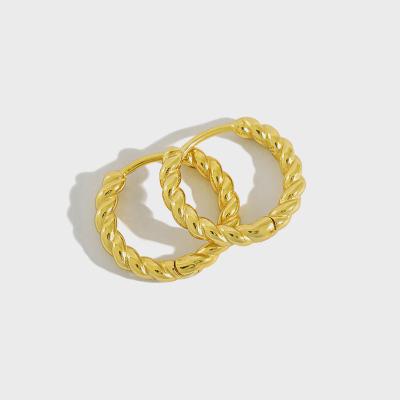 China CLASSIC CLASSIC S925 Sterling Silver Real 18k Gold Plated Huggie Circle Earrings For Women Jewelry for sale