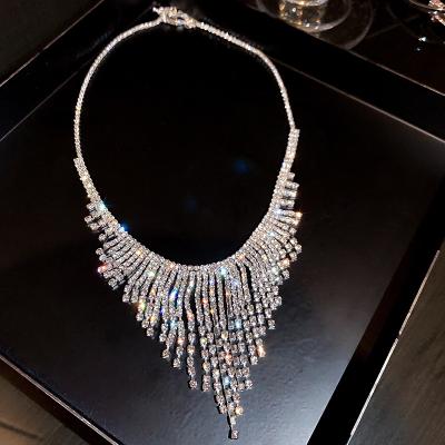 China Exaggerated Rhinestone Rhinestone Punk Shinning Crystal Tassel Choker Necklaces For Women Wedding Party Jewelry for sale