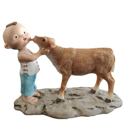 China Europe resin cattle animal ornaments and cowboys chinese style gifts animal ornaments Z16000A for sale