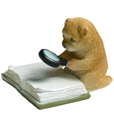 China Z13015A China Little Dog Hold Magnifier Statue, Mini Cute Puppy Read Book Figurine for sale