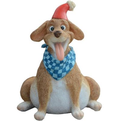 China Z10445A Europe Desk Decor Cute Animal Statue A Happy Dog In A Scarf And Hat Resin Puppy Figurine for sale