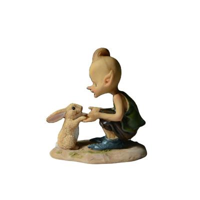 China Z15795A Europe Decor Home Polyresin Elf With Rabbit Figurine Eidolon Souvenir Garden Decor Gift for sale