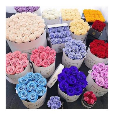 China Durable Preserved Rose Flowers With Round Boxes For Valentine's Day for sale