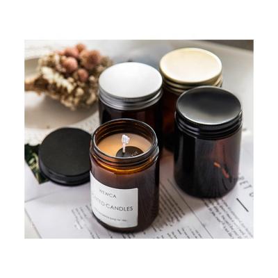 China Home decoration customer label 100ML 250ML 500ML black/green/clear/amber empty glass candle jars with metal lids for sale