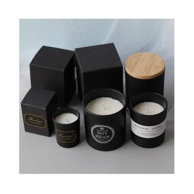 China Matte and frosted creative empty matte frosted black empty candle jars glass with lid and wooden box for sale