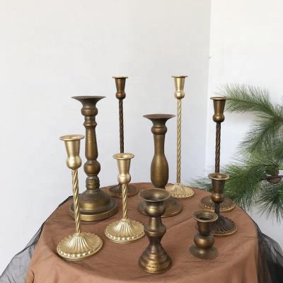 China Home Decoration Metal Candle Holder For Home Handmade Pillar Holder Copper Gold Antique Finish Decorative Candelabra Candle Holder for sale