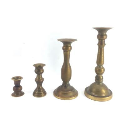 China Home Decoration Metal Candle Holder For Home Handmade Pillar Holder Copper Gold Antique Finish Decorative Candelabra Candle Holder for sale