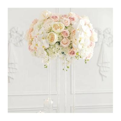 China Durable Table Centerpiece Amazon Rose Kissing Flower Ball White Silk Flower For Wedding Decorative Centerpiece for sale