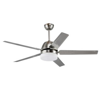 China 52 inch low power consumption ceiling fan with led light in brushed nickel finish remote control for sale