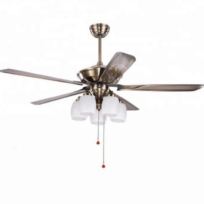 China 56 inch 5 light metal ceiling fan with pull chain brush nickel finished chrome ceiling fan with lights for sale