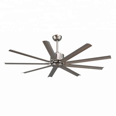 China 60 inch 9 iron blades 5 speeds remote control brushed nickel hvls industrial decorative DC big ceiling fan for sale