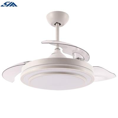 China 42 inch Zhongshan factory China Asian hidden blades retractable invisible crystal chandelier white color ceiling fan light for sale