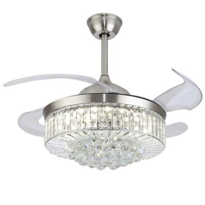 China modern wholesale 42 inch luxury decorative crystal chandelier LED lighting foldable fancy DC ceiling fan with remote control for sale