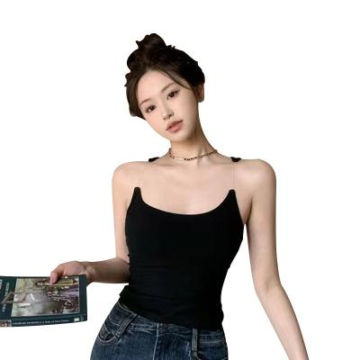 China Popular High Quality Solid Elastic Breathable Knitted U Neck Tank Top With Invisible Shoulder Strap Design Sleeveless Tank Top For Newspaper for sale