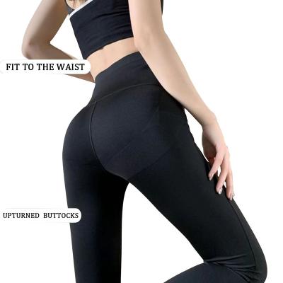 China OEM Breathable Service Women Exercise Fitness Yoga Pants Hollow Out Skin Tight Feeling High Waist Slightly Flared Shark Pants For Sport for sale