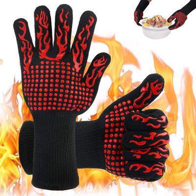 China High Temperature Resistance BBQ Mitts 1472 Degree F Non-Slip Kitchen Oven Mitts Heat Resistant Silicone Mitts for sale