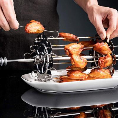 China Easily Cleaned Stainless Steel Cage BBQ Rotisserie BBQ Kebab Maker Meat Skewer Machine BBQ Grill Kitchen Air Fryer Accessories for sale