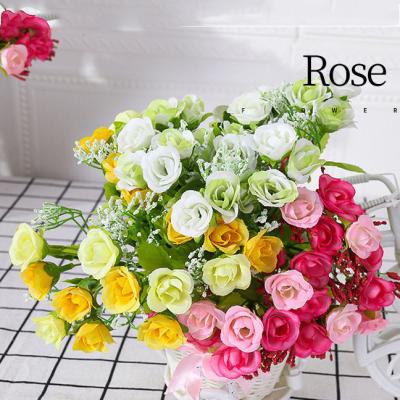 China Beautiful Small Camellia Flower Home Wedding Decor Artificial Colorful Little Rose 21 Heads Artificial Diamond Rose Flowers Bouquet Wholesale for sale