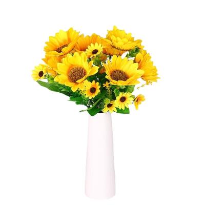 China Artificial Simulated Flowers Sunflowers Silk Fabric 13 Heads Bouquet Artificial Flower Sunflower For Home Office Decor for sale