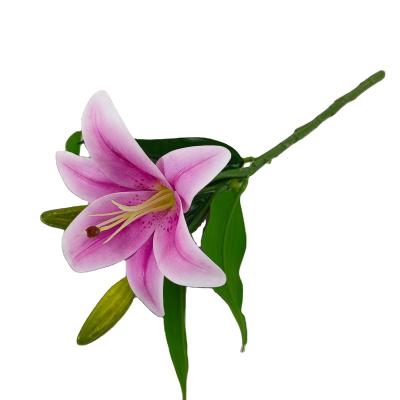 China Artificial Lily Beautiful Hot Sale Colorful 3D Simple Bouquet Real Printing Wedding Home Decoration Simulated Lily Wholesale for sale