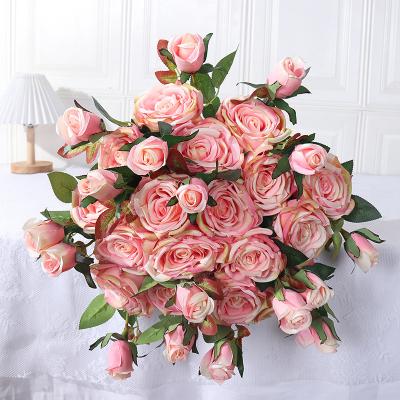 China New European European Rose Wedding Home Decoration Artificial style simulation 2 heads Rose Bouquet Wholesale for sale