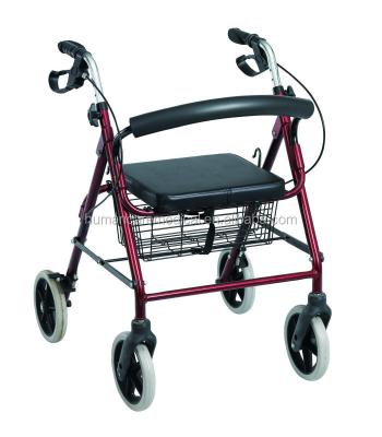 China Home care wheelchair rollator walker with seat and footrest, aluminum folding walker with seat for sale