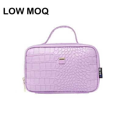 China Lady Purple Storage Makeup Organizer Crocodile Grain PU Leather Cosmetic Bag for sale