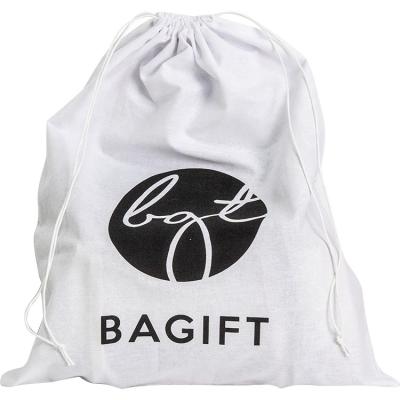 China Wholesale Custom Recyclable Logo Print Letter Cotton Muslin Drawstring Shoe Purse White Dust Bag for sale