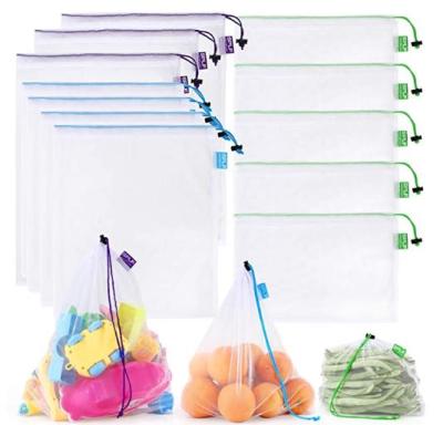 China Eco-friendly Reusable Recycled Washable PET Light Weight Mesh Bags Mesh Product Bag With Drawstring For Groceries for sale