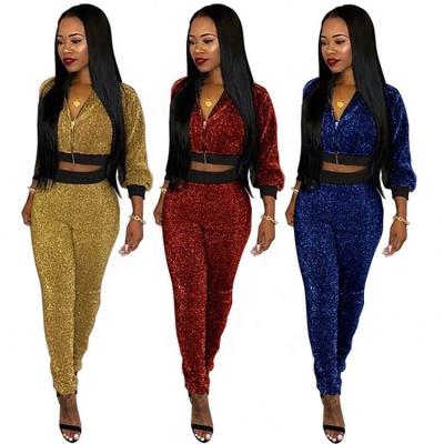 China Anti Static Women Lasted Shiny Top And Sleeve Design Two Piece Set Along Pencil Pants MN161 for sale