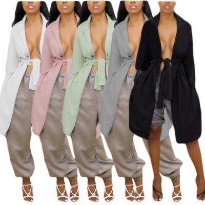 China Women's turn-down collar bandage collar temperament long sleeve QUICK-DRY fashionable jacket ladies backless solid color tailored suit coat for sale