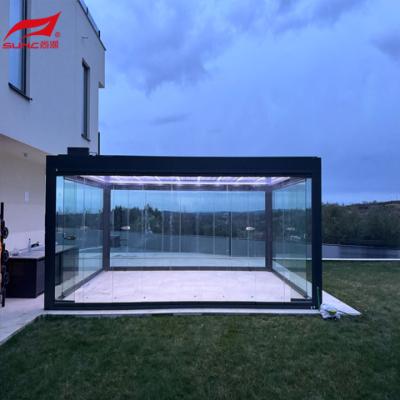 China Electric Aluminum Alloy Pavilion Installed On The Roof Of Courtyard Villa Terrace Aluminum Pergola Louver for sale