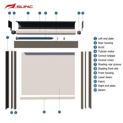 Китай Ролик SUNC на открытом воздухе ослепляет моторизованные Windproof шторки ролика патио потолка с бортовым каналом продается