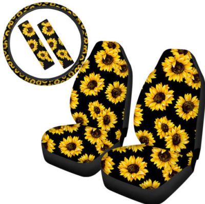 China Brief & Simple Color Customized Sunflower All Included 10-Piece Set Wheel Cover Steering Seat Belt Covers Car Seat Cover For Car Decoration for sale