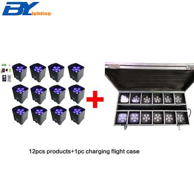 China Stage 12pcs 6X12W RGBWA UV dmx wireless wifi uplight led light battery with a flight case for sale