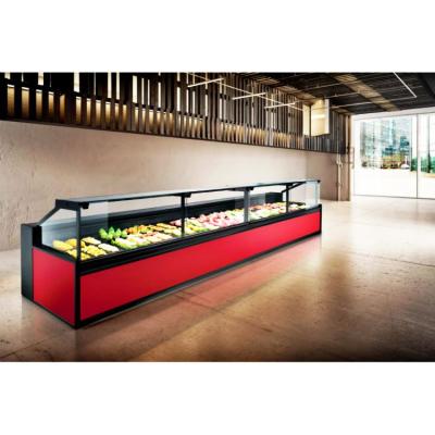 China Single-Temperature Fresh Meat Display Refrigerator Showcase Curved Glass Serving Above Refrigerator for sale