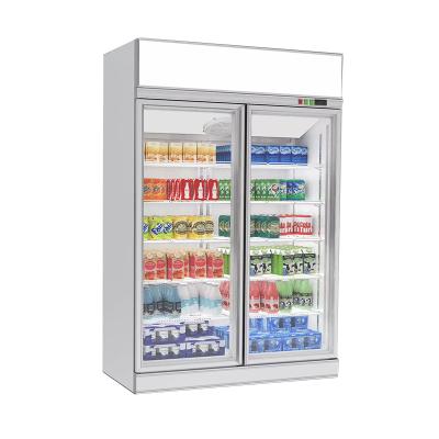 China Upright Chiller Single-temperature Supermarket Cabinet 2 Door Glass Beer Bottle Display Beer Beverage Refrigerator for sale