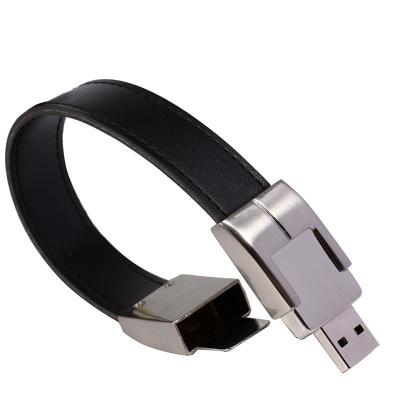 China Wholesale Leather USB Flash Drive 64gb 32gb 16gb 8gb 4gb Agriculture Wristband Leather Metal Pendrive With Keychain for sale