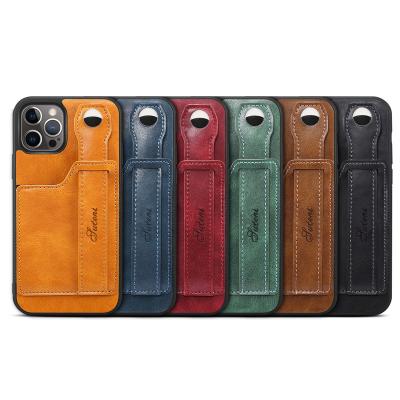 China Wholesale Hand Ring Back Cover Protection Case 2021 New Fashion Insert Card Sleeve Leather Phone Case Shockproof Hot for sale